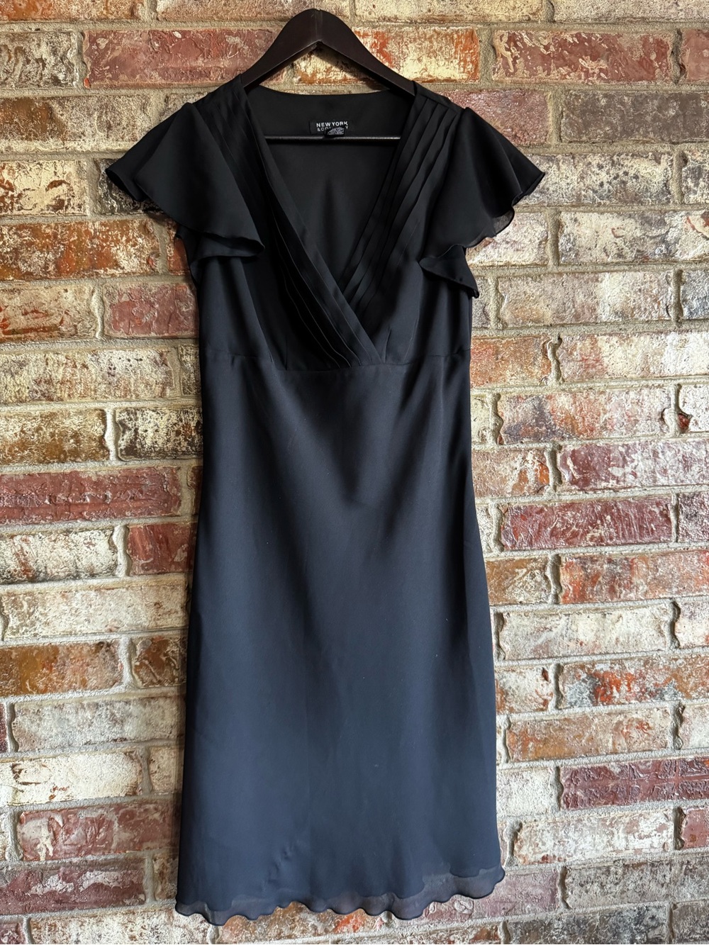 New York & Company Black V-Neck Flutter Sleeve Dress